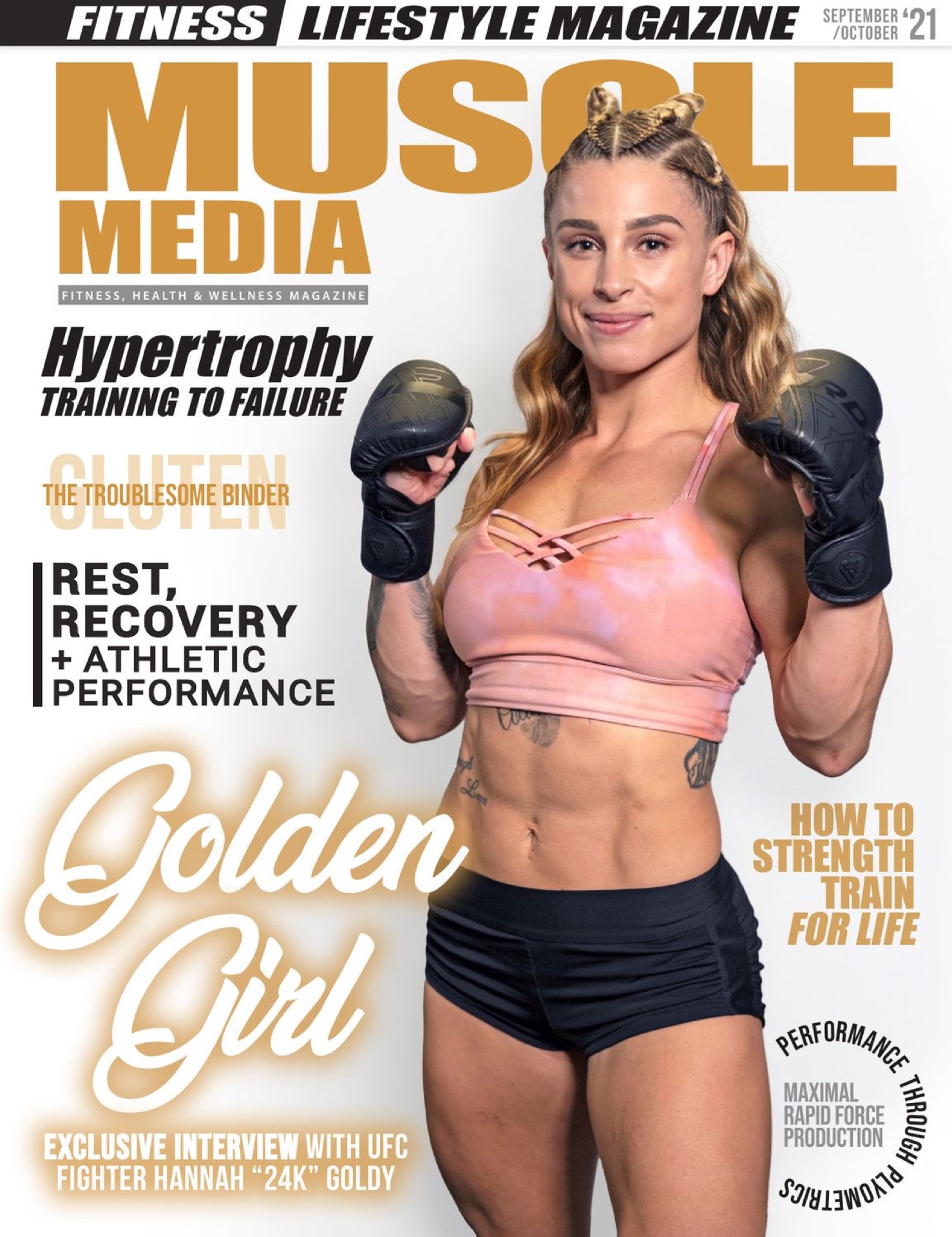 Muscle Media cover featuring Hannah 24K Goldy.